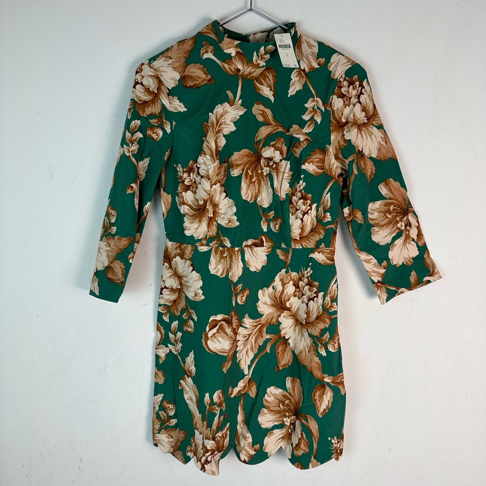 NWT Maeve By ANTHROPOLOGIE Mock-Neck Shift Mini Dress Short Floral US 4